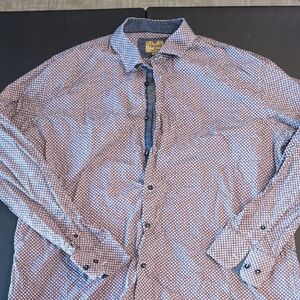 Men's Patterned Button Down Shirt - Blue and White
